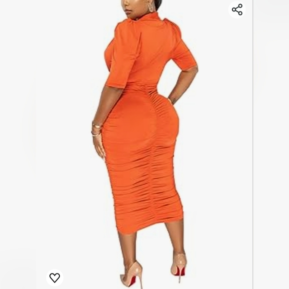 Deep v-neck ruched bodycon dress dark green size medium - Picture 5 of 8